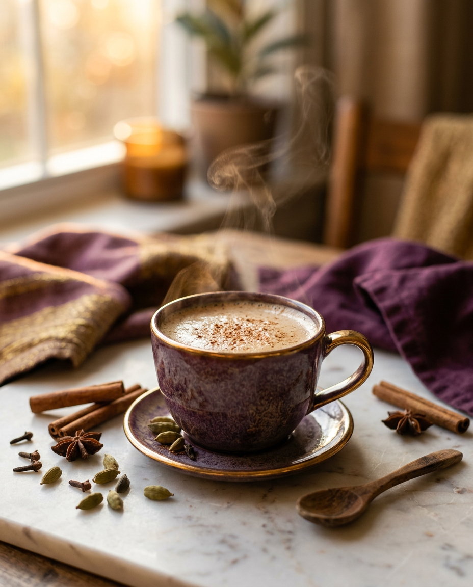 A creamy cup of Royal Chai Masala Chai with warming spices