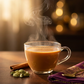 A steaming cup of Royal Chai Karak Chai