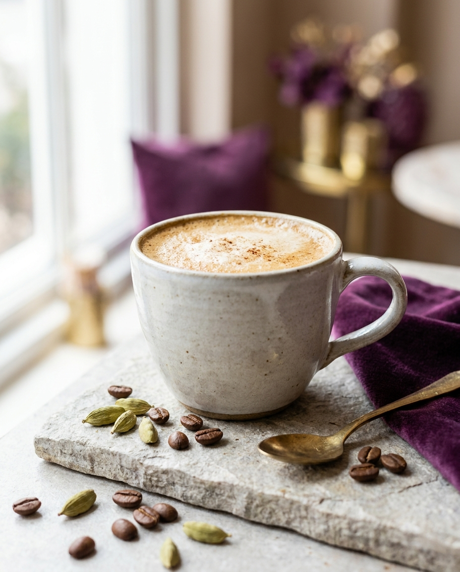 A cup of Royal Chai Cardamom Coffee